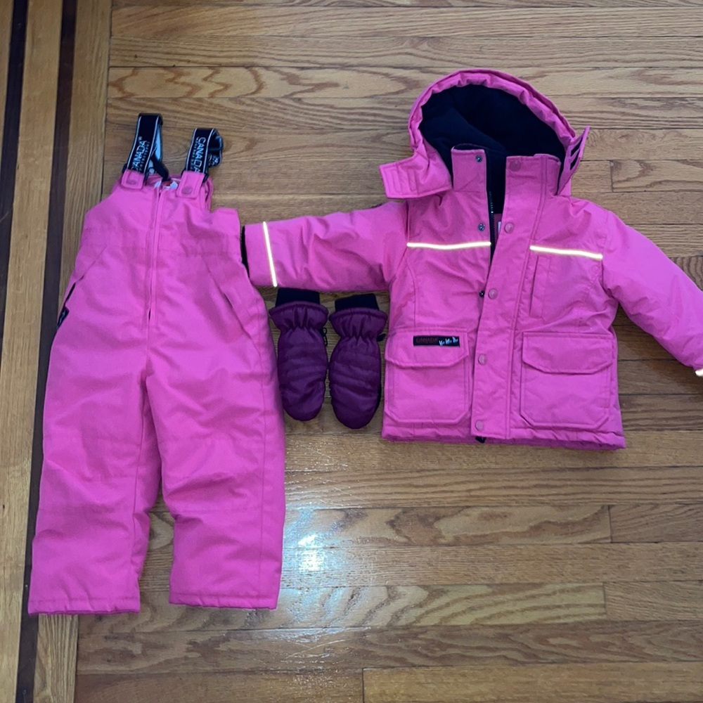 Puffer coat snow suit and mittens